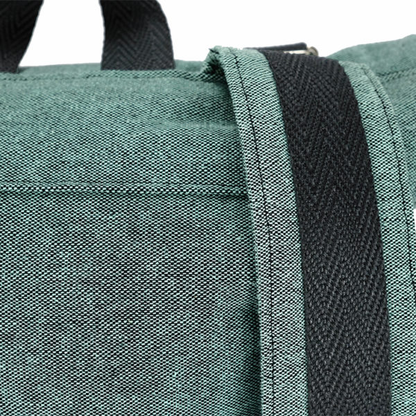 handmade blue green roll top backpack