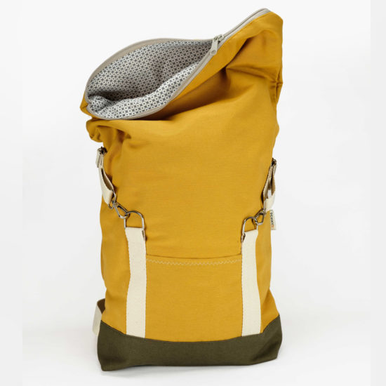 yellow canvas backpack
