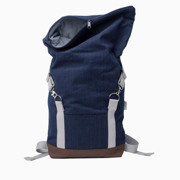 Roll top backpack navy blue – reinforced white straps