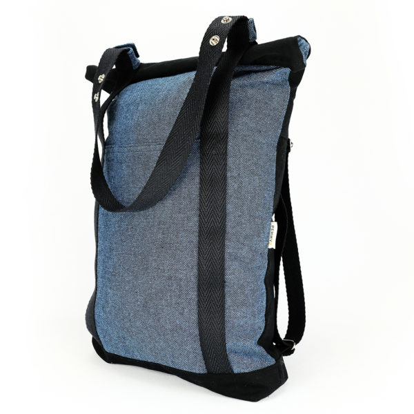 tote backpack indigo roll top
