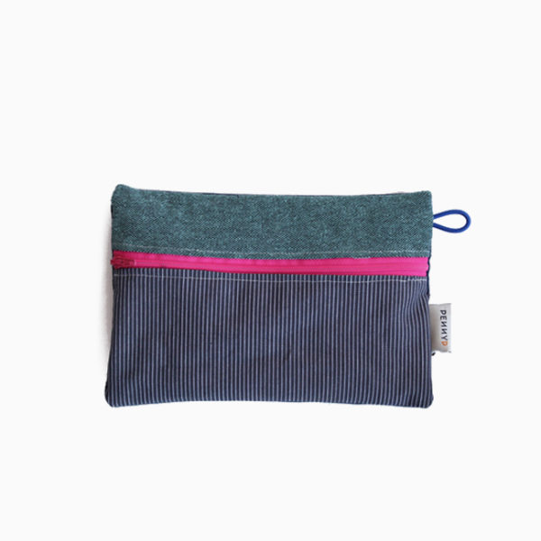 Medium pouch green blue stripes