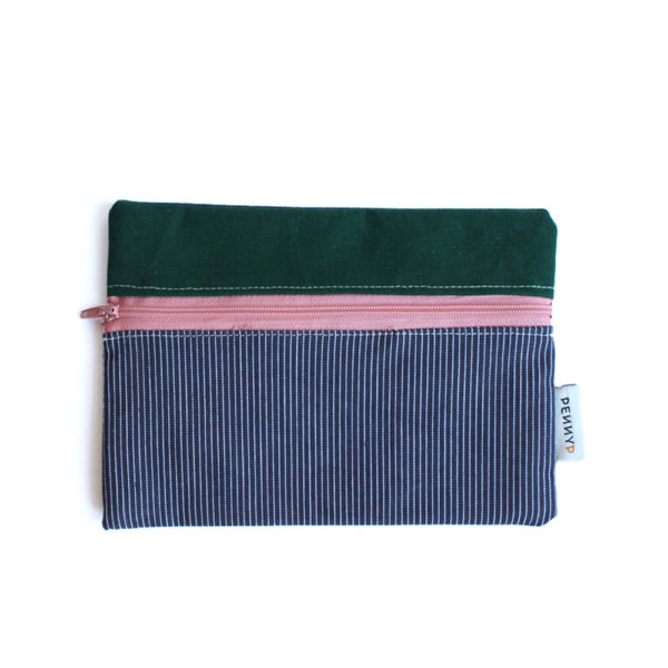 pouch green blue stripes