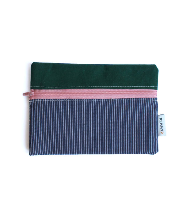 pouch green blue stripes