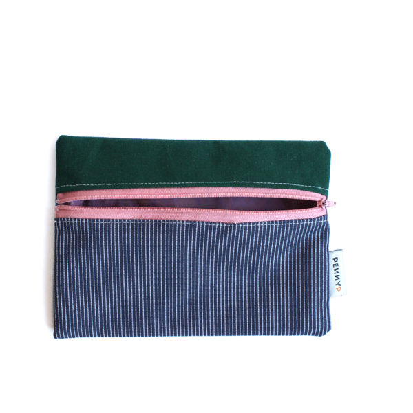 pouch green blue stripes