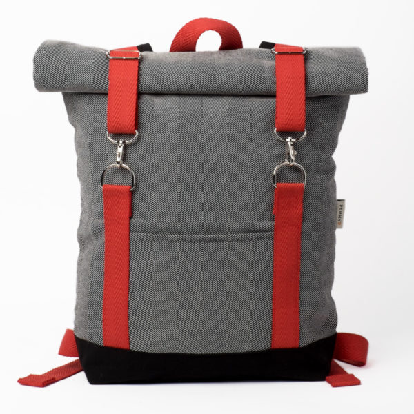 Roll top rucksack herringbone canvas