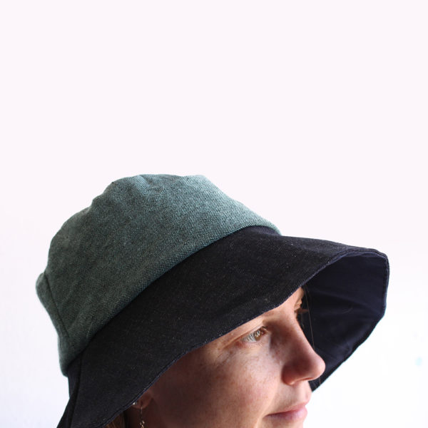 green blue cotton bucket hat wide brim