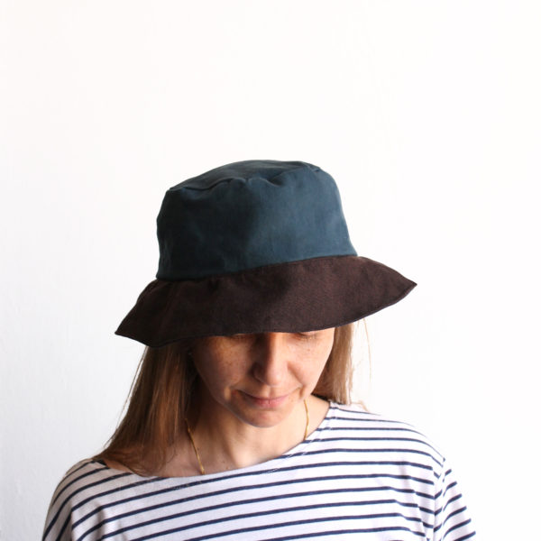 petrol green brown cotton bucket hat narrow brim