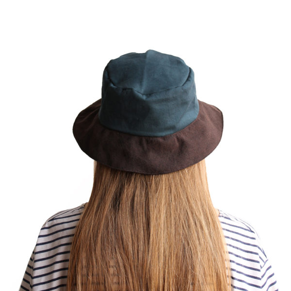 petrol green brown cotton bucket hat narrow brim