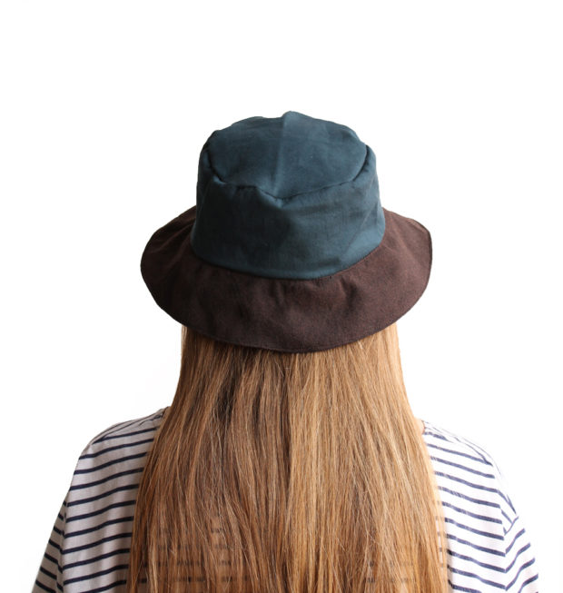 petrol green brown cotton bucket hat narrow brim