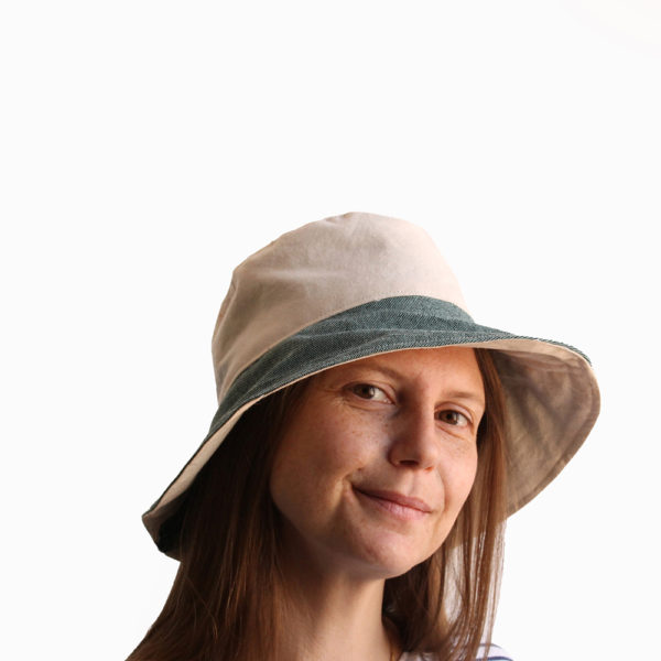 white green cotton bucket hat wide brim