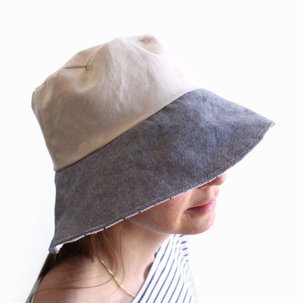 white blue bucket hat women