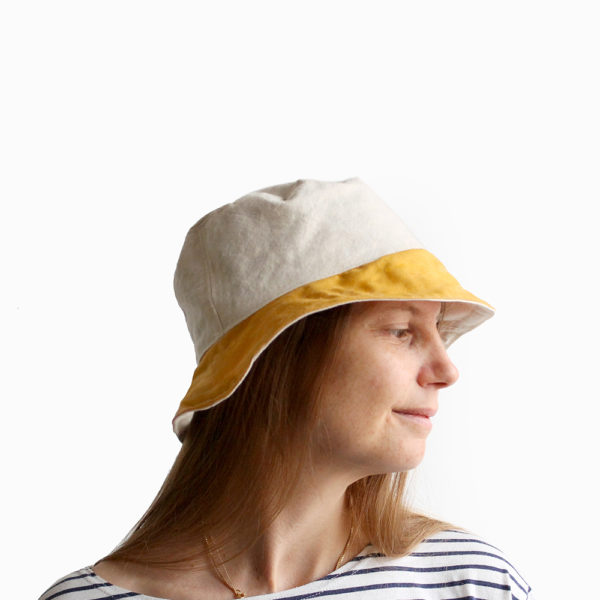 white yellow cotton bucket hat narrow brim