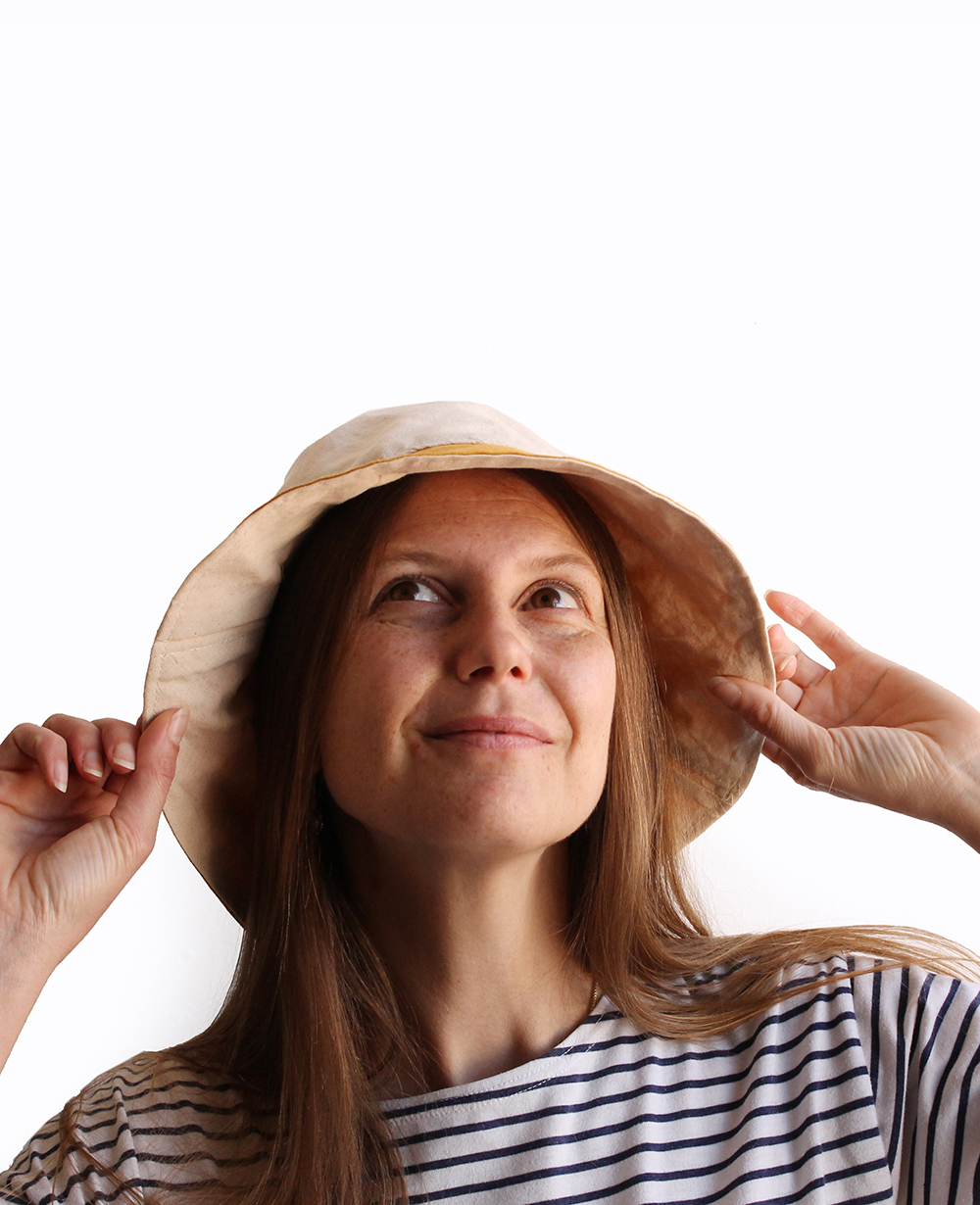 Bucket hat white yellow cotton with wide brim - PennyP