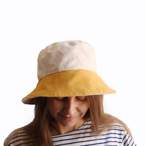 white yellow cotton bucket hat wide brim