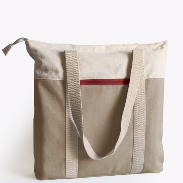 beige tote red recycled