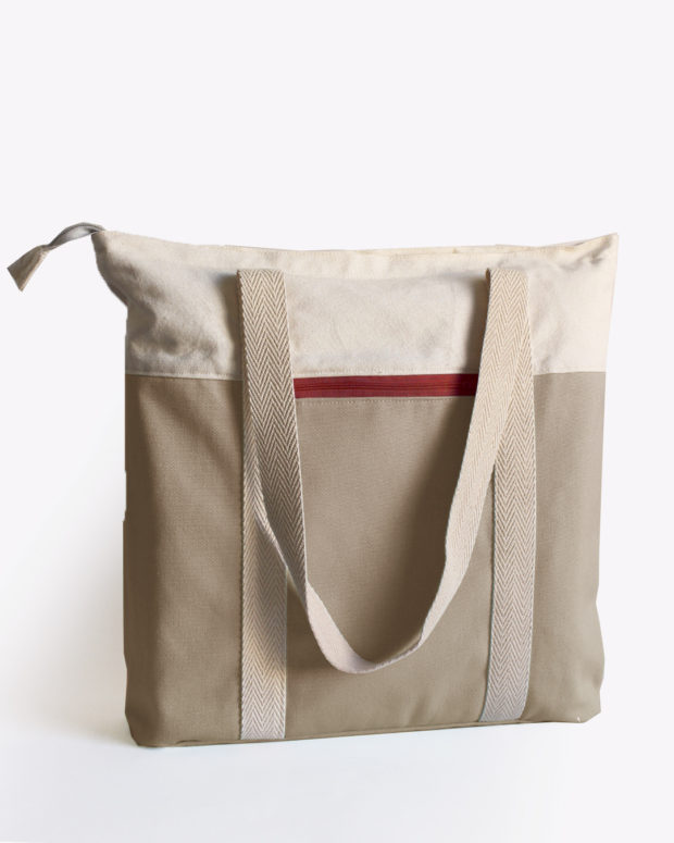 beige tote red recycled