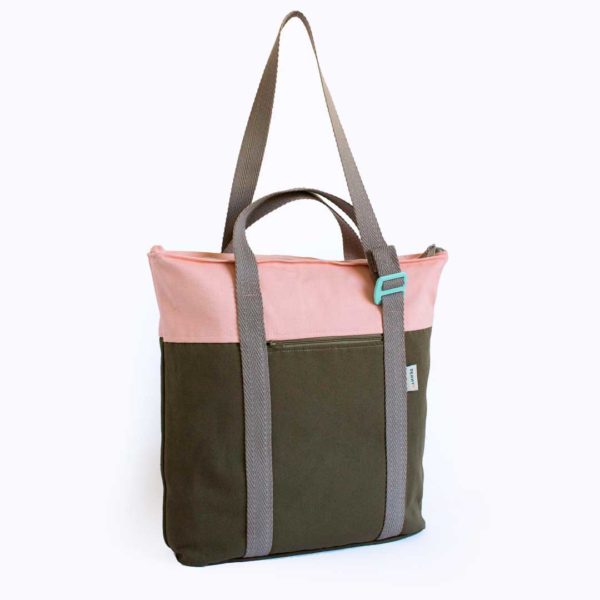 recycled convertible backpack khaki pink