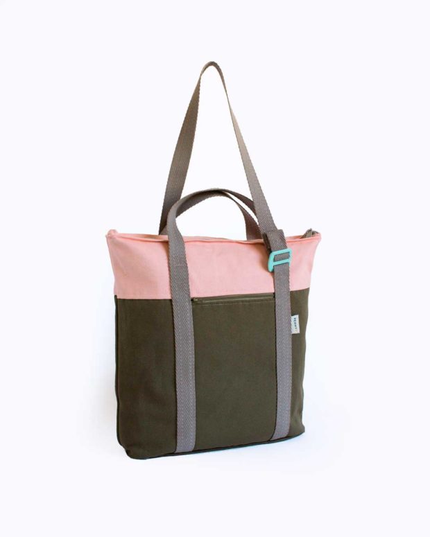 recycled convertible backpack khaki pink