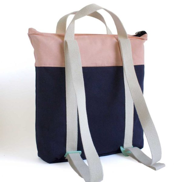 recycled convertible backpack blue pink