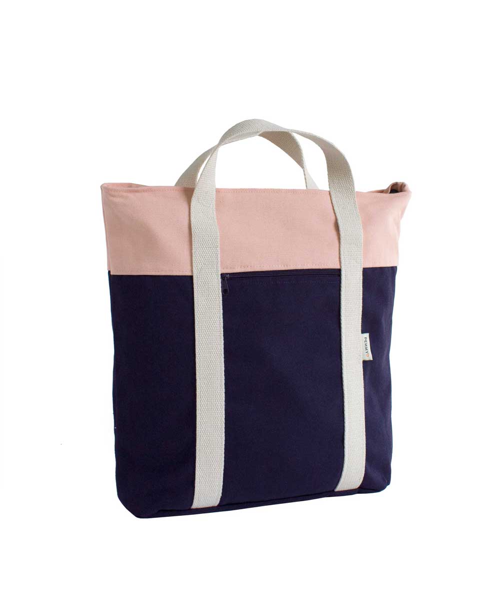 Recycled convertible tote backpack blue pink