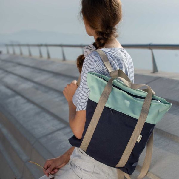 recycled convertible backpack blue mint