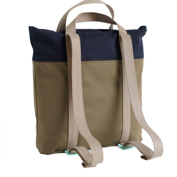 recycled convertible backpack khaki blue
