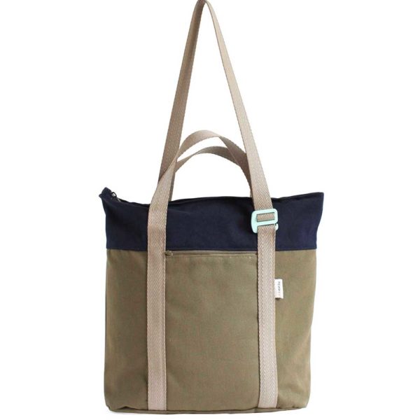 recycled convertible backpack khaki blue