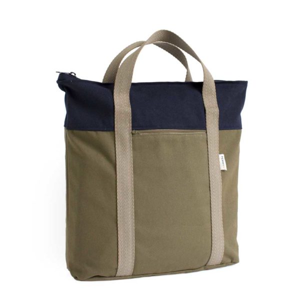 recycled convertible backpack khaki blue