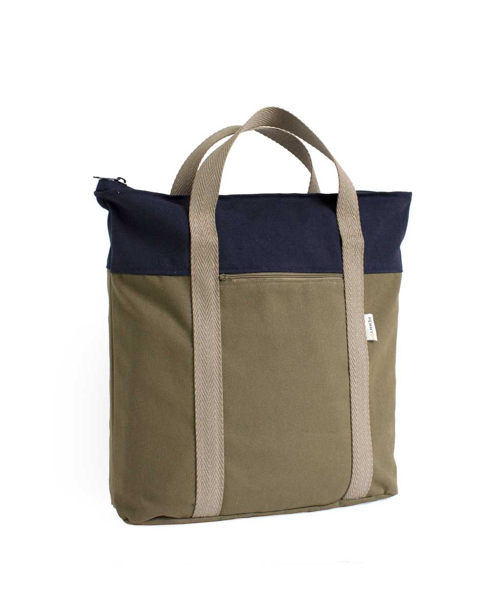 Recycled convertible tote backpack khaki white