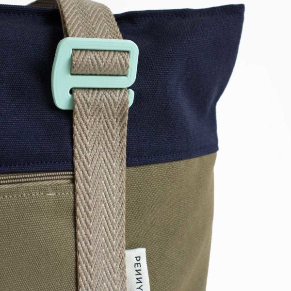 recycled convertible backpack khaki blue