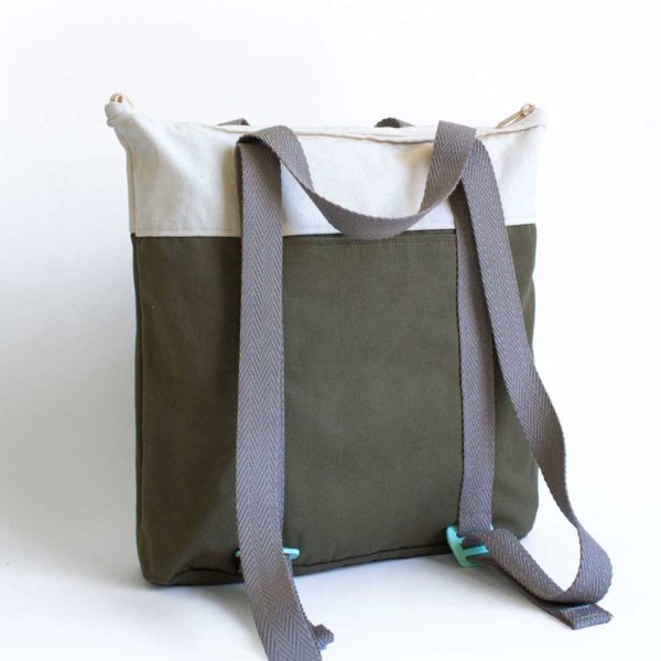 recycled convertible backpack khaki ecru