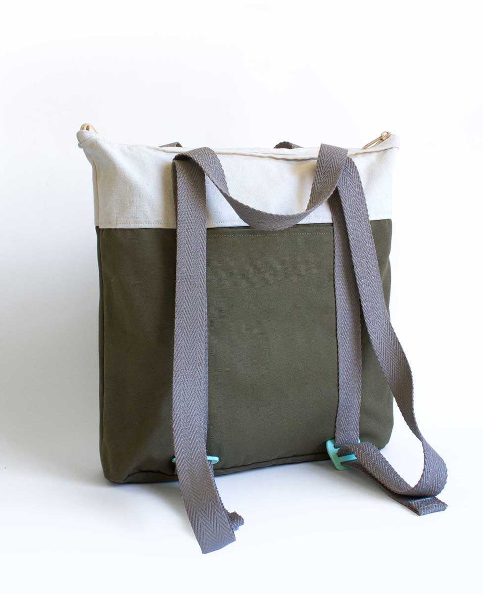 Recycled convertible tote backpack khaki blue