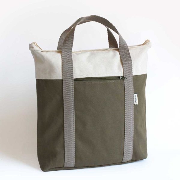 recycled convertible backpack khaki ecru