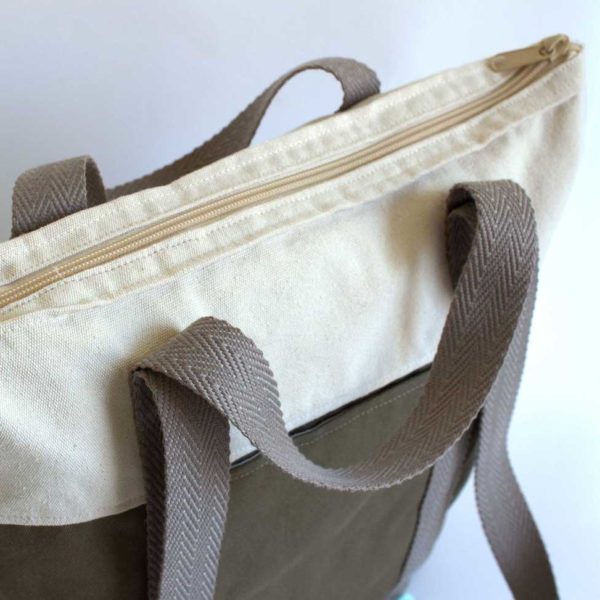 recycled convertible backpack khaki ecru