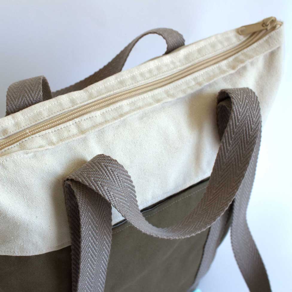 Recycled convertible tote backpack khaki white