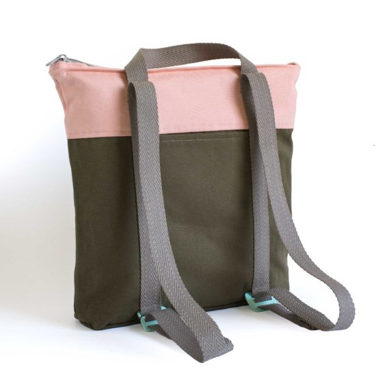 recycled convertible backpack khaki pink