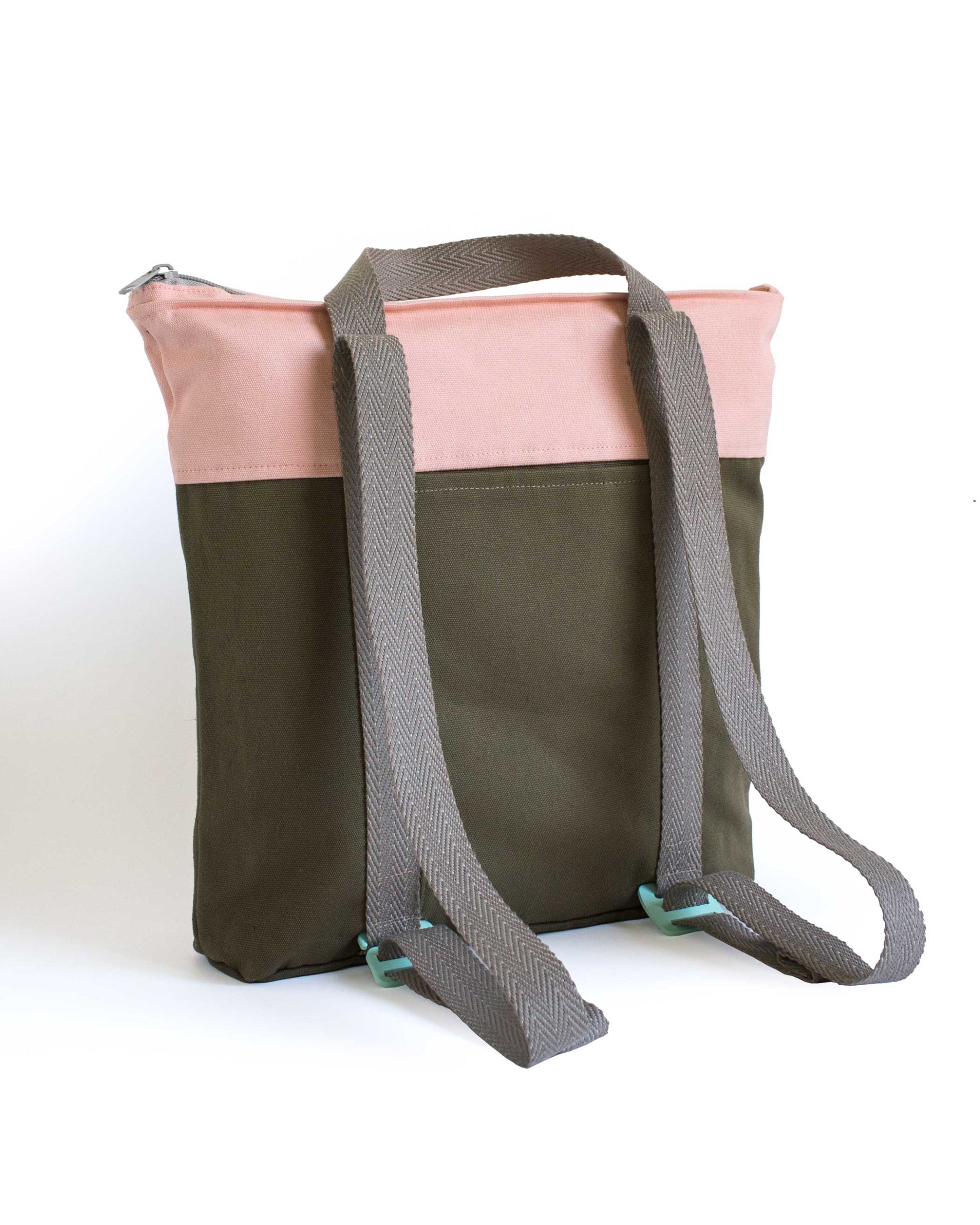 recycled convertible backpack khaki pink