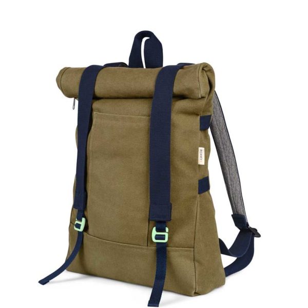 recycled roll top backpack khaki