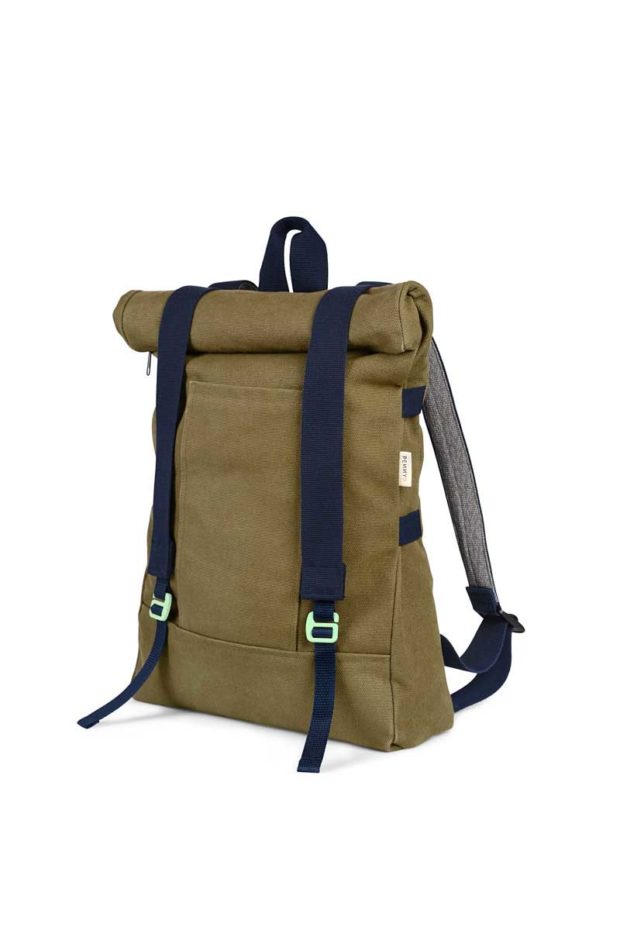 recycled roll top backpack khaki