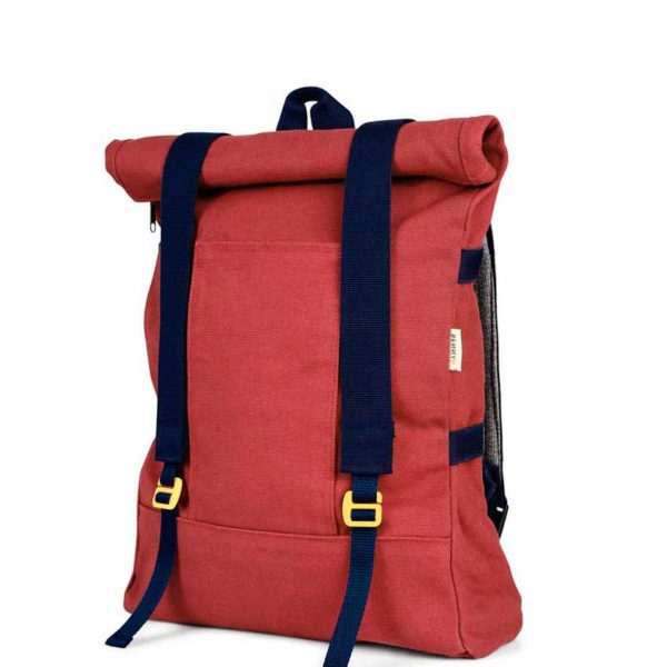 red recycled_roll_top_backpack